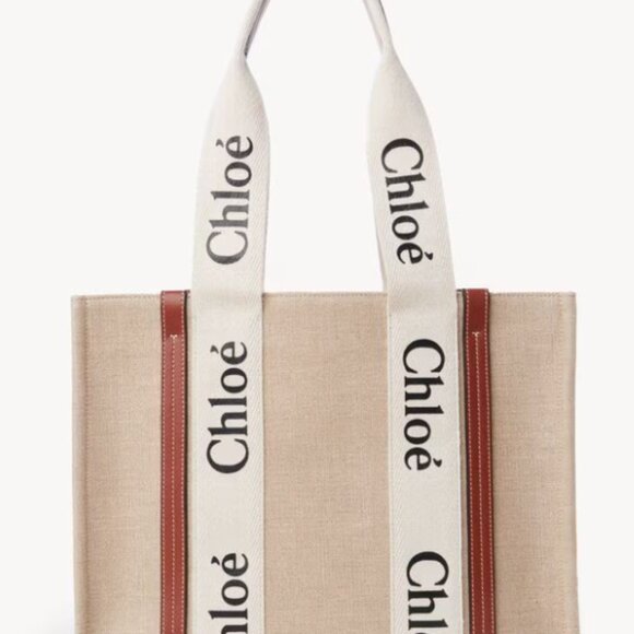 Chloè Large Woody Tote in Linen White Brown Like New - Picture 2 of 11